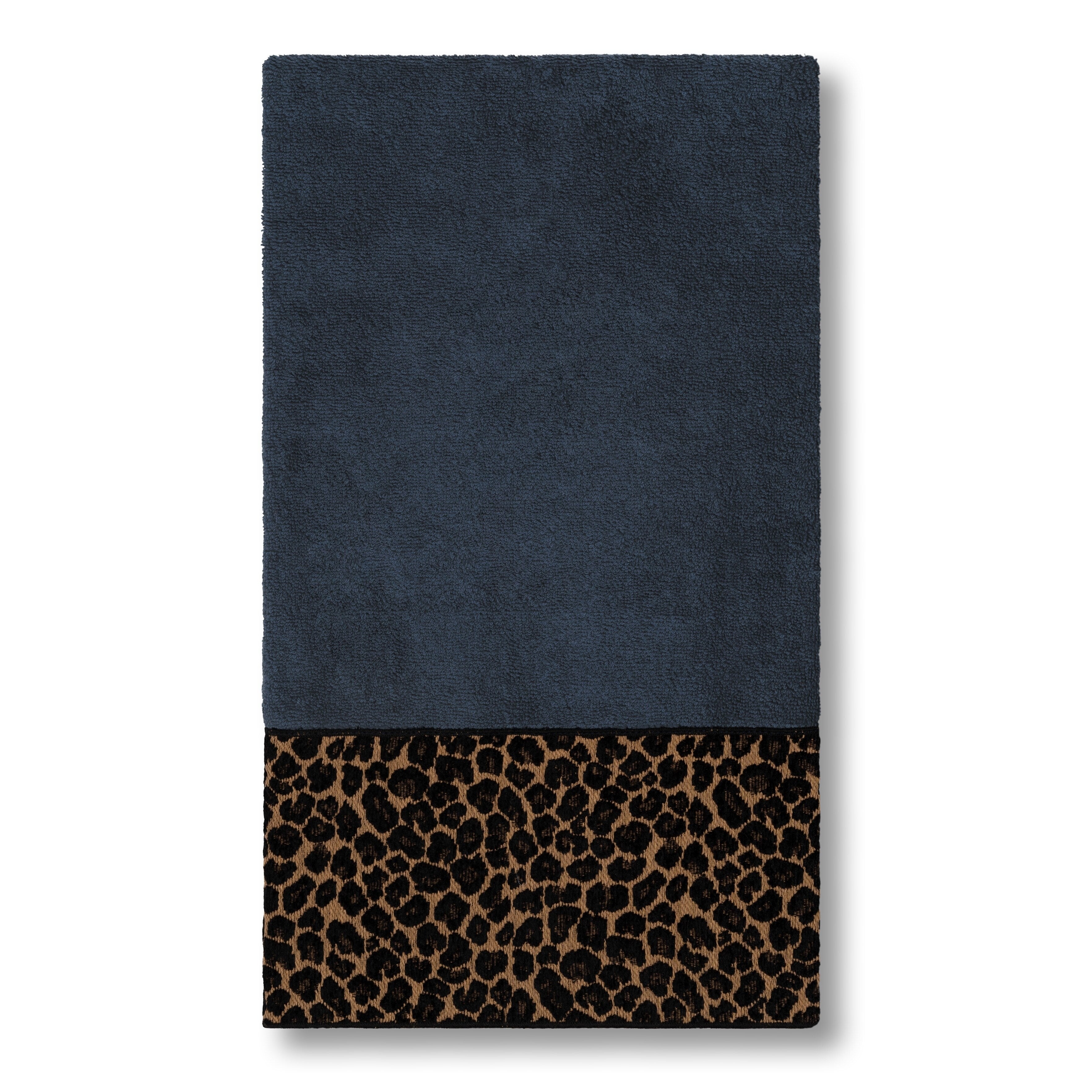 Authentic Hotel And Spa Turkish Cotton Cheetah Jacquard Trim Midnight Blue Bath Towel