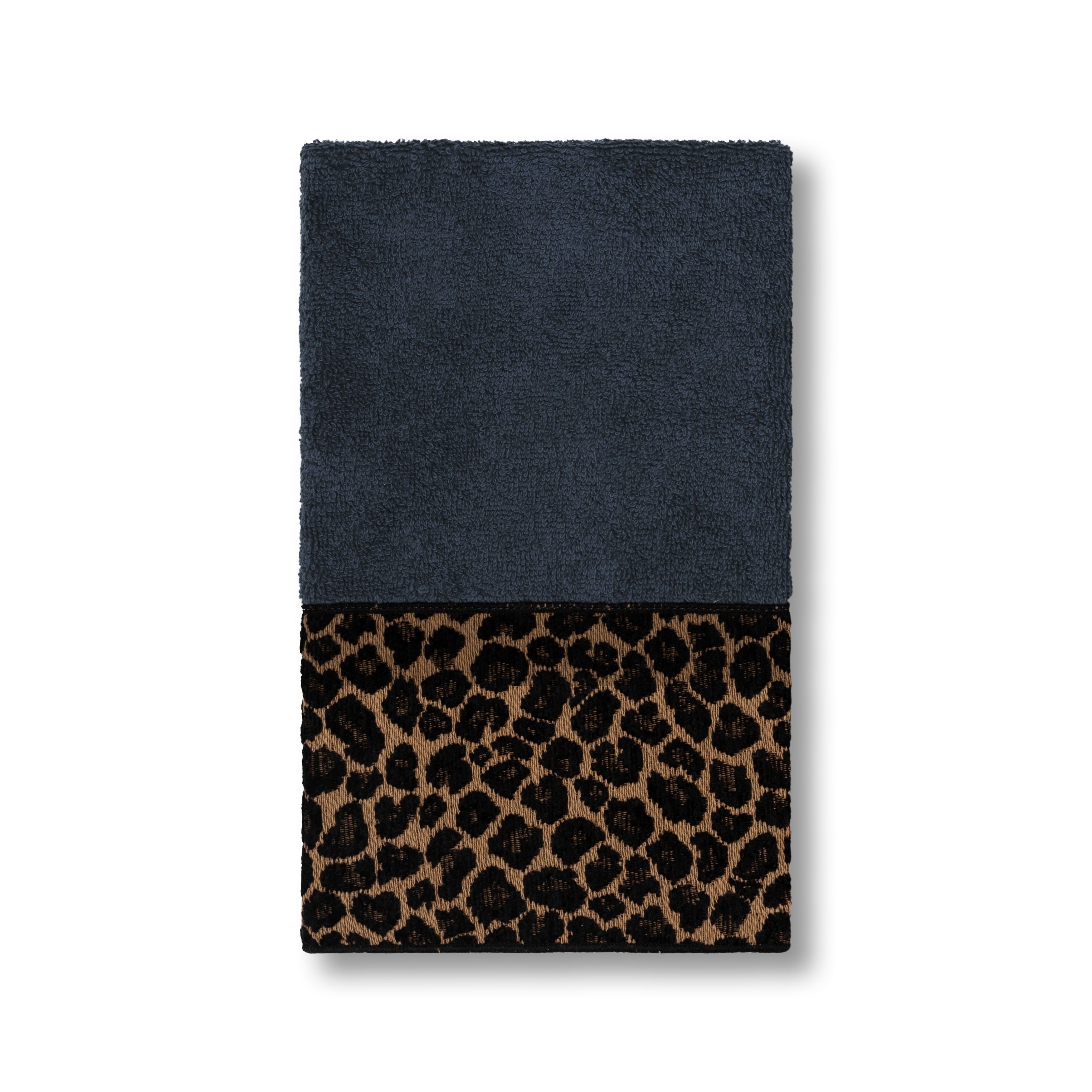 Authentic Hotel And Spa Turkish Cotton Cheetah Jacquard Trim Midnight Blue Hand Towel