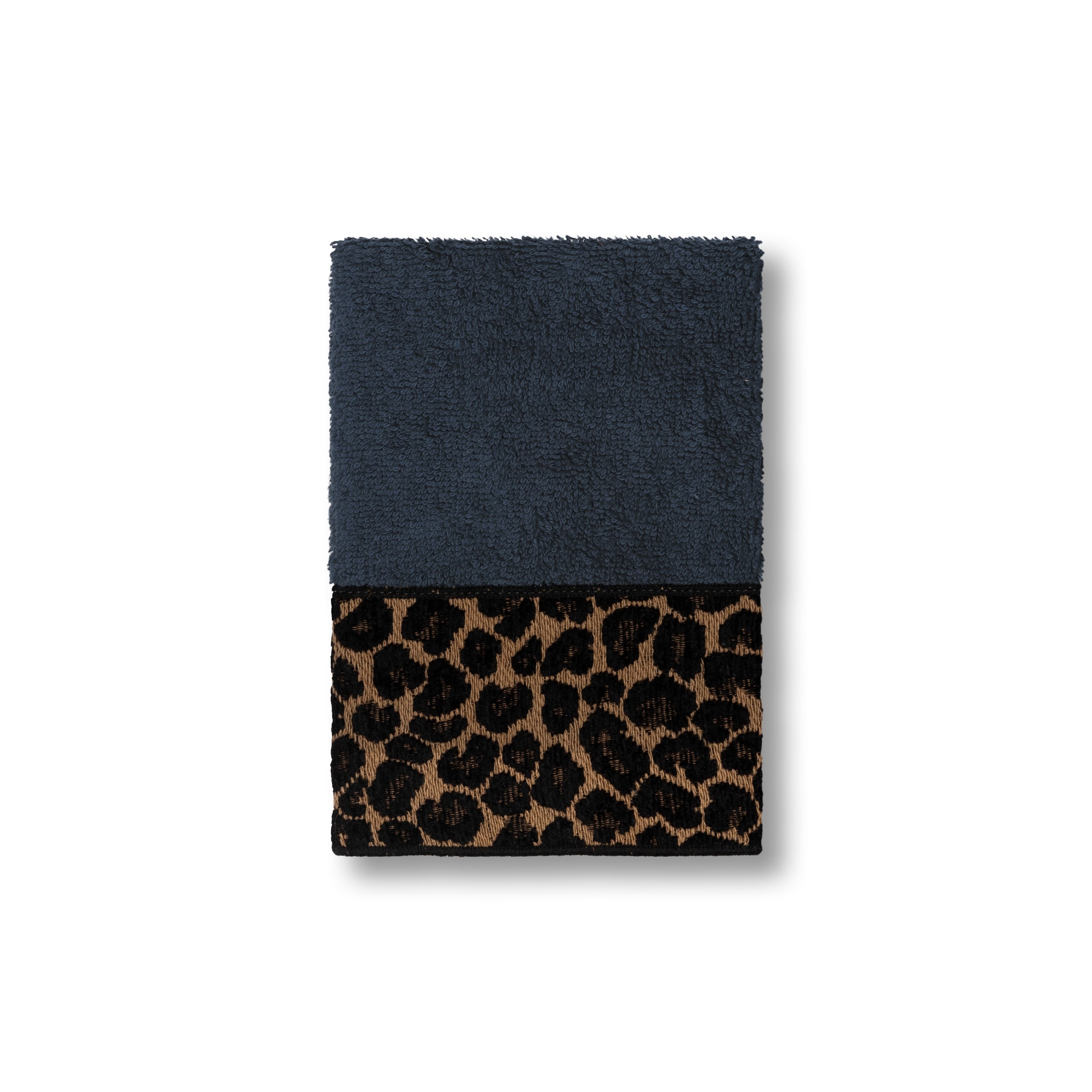 Authentic Hotel And Spa Turkish Cotton Cheetah Jacquard Trim Midnight Blue Washcloth