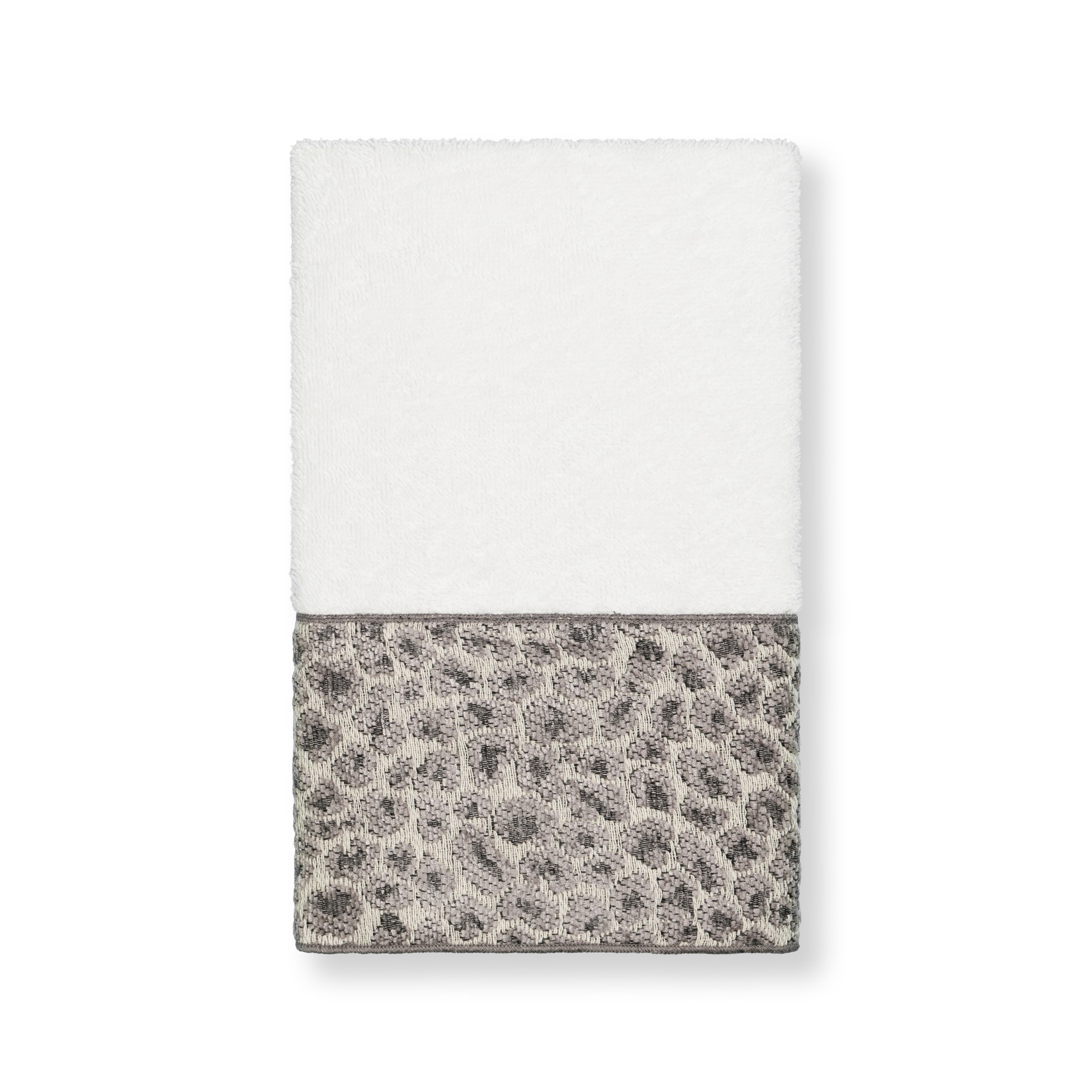 Authentic Hotel And Spa Turkish Cotton Cheetah Jacquard Trim White Hand Towel