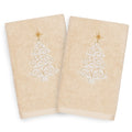 Authentic Hotel And Spa Turkish Cotton Christmas Scroll Tree Beige Set Of 2 Hand Towels