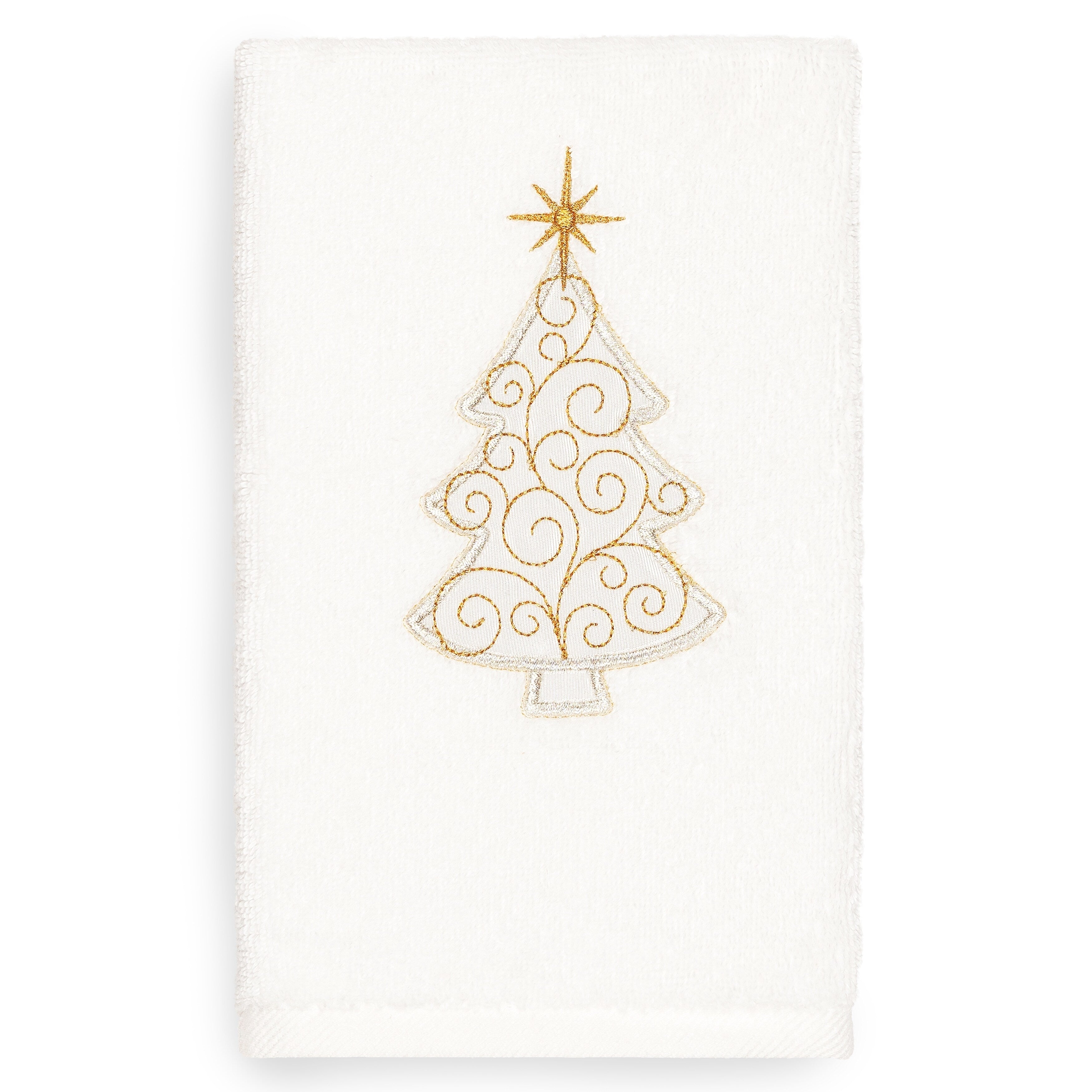 Authentic Hotel And Spa Turkish Cotton Christmas Scroll Tree White Hand Towel