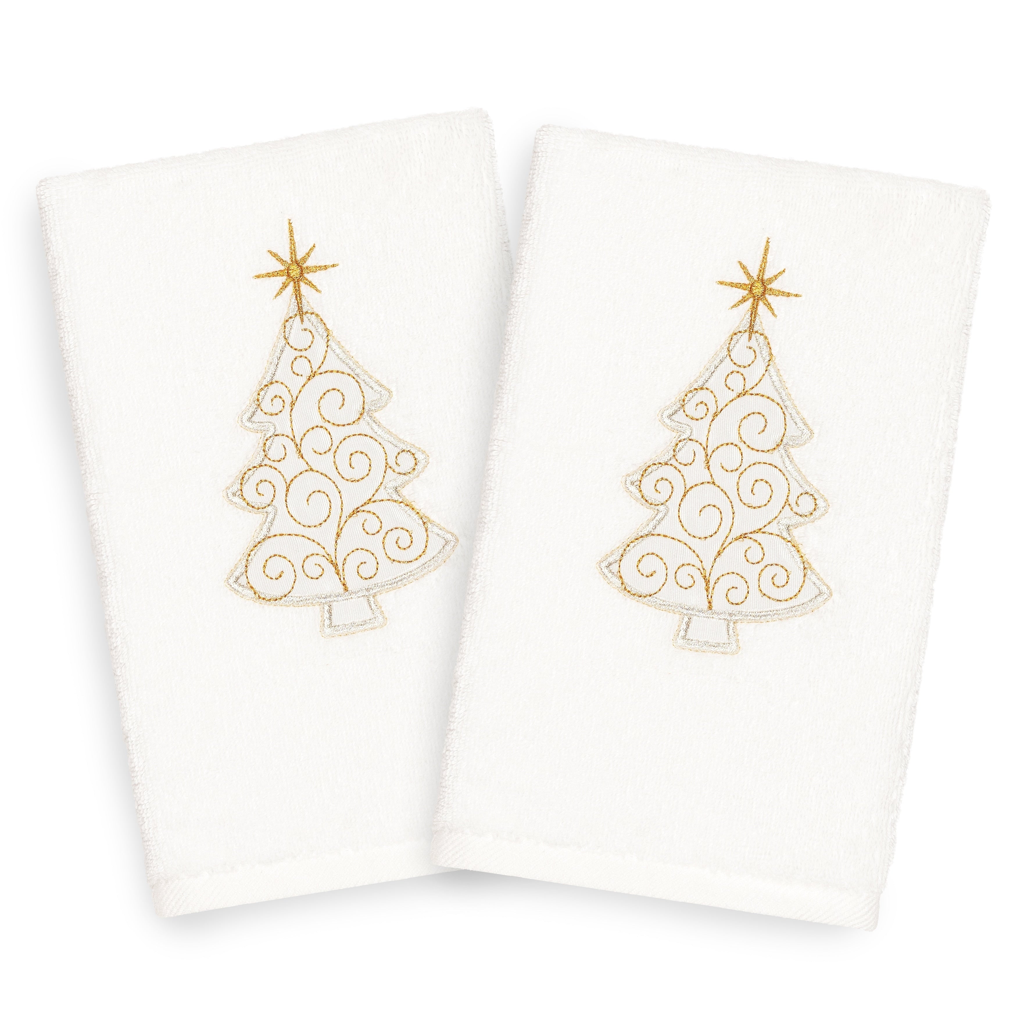 Authentic Hotel And Spa Turkish Cotton Christmas Scroll Tree White Set Of 2 Hand Towels