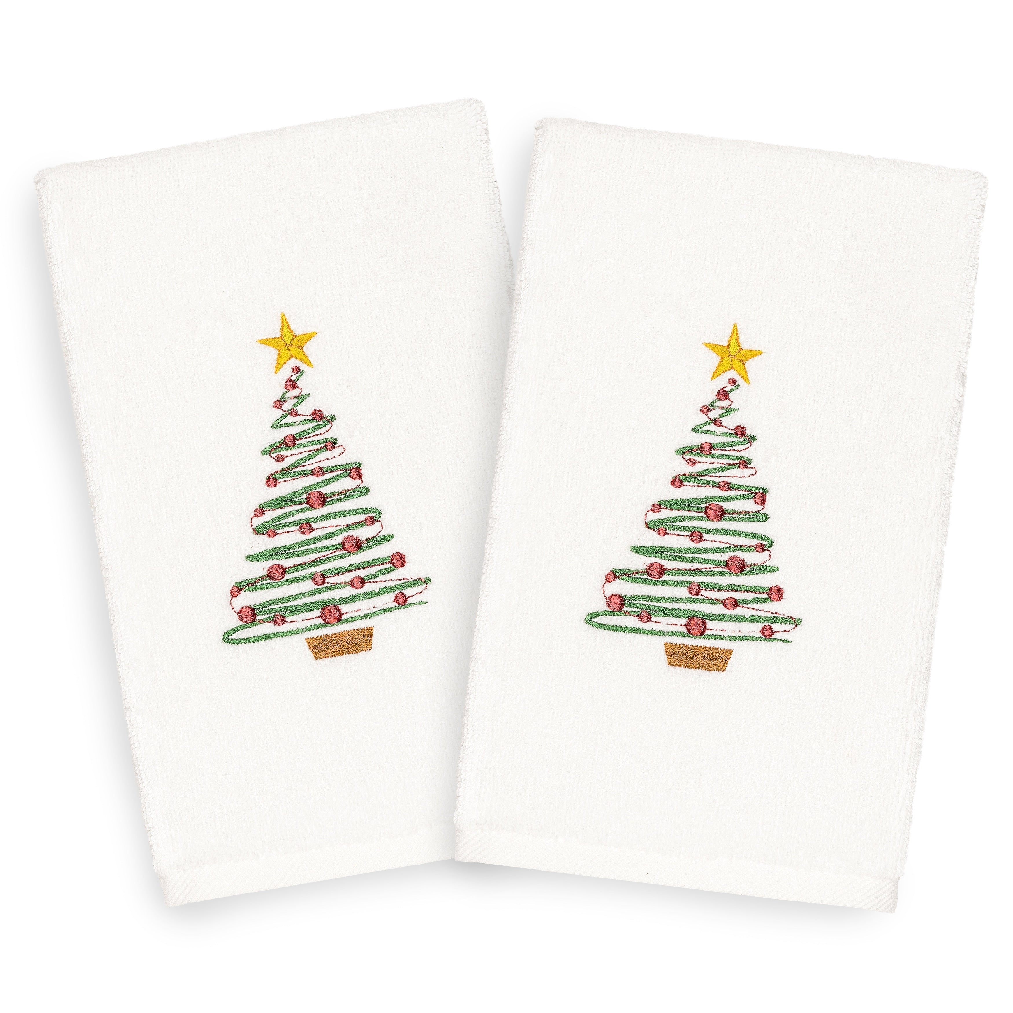 Authentic Hotel And Spa Turkish Cotton Christmas Tree White Set Of 2 Hand Towels
