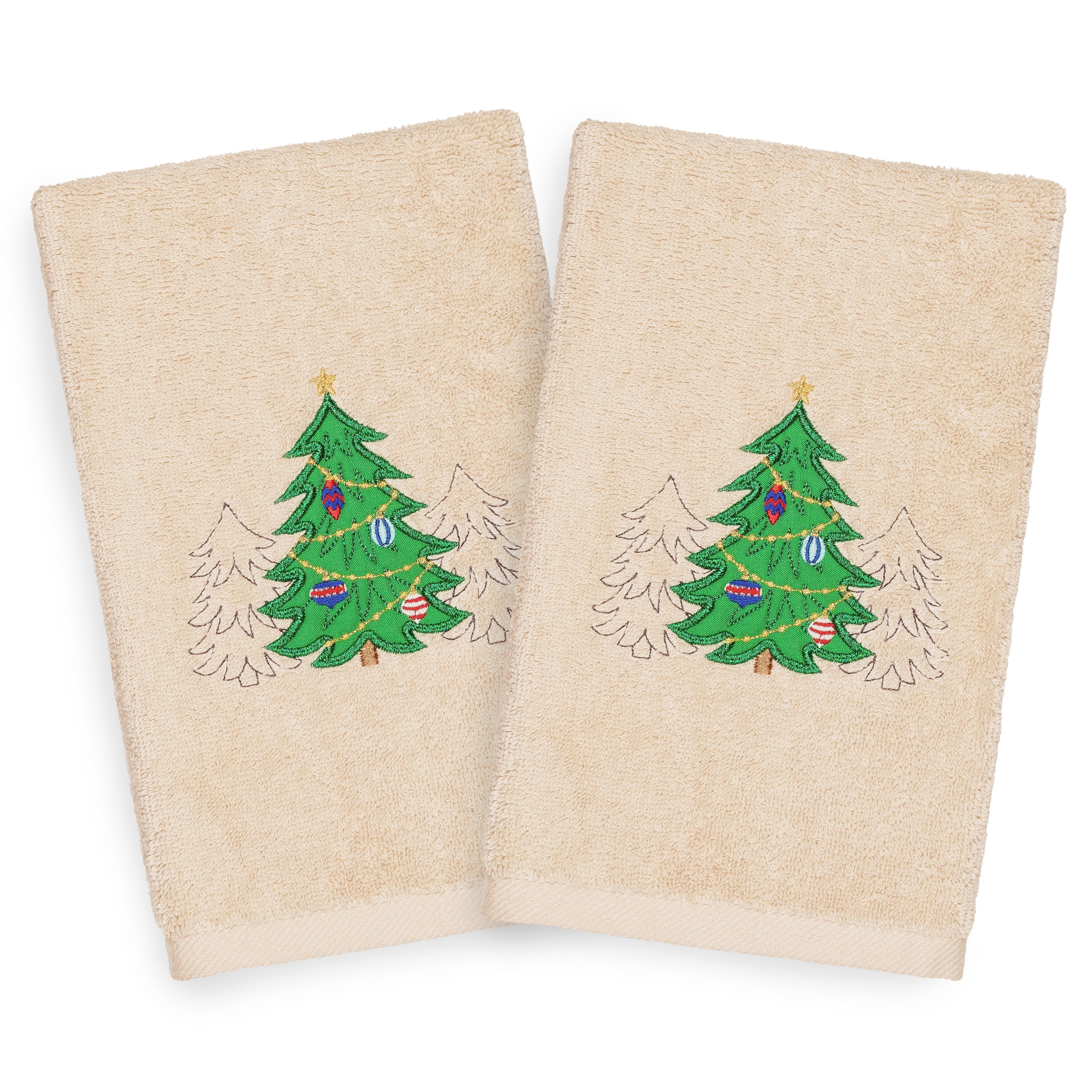 Authentic Hotel And Spa Turkish Cotton Christmas Trees Beige Set Of 2 Hand Towels