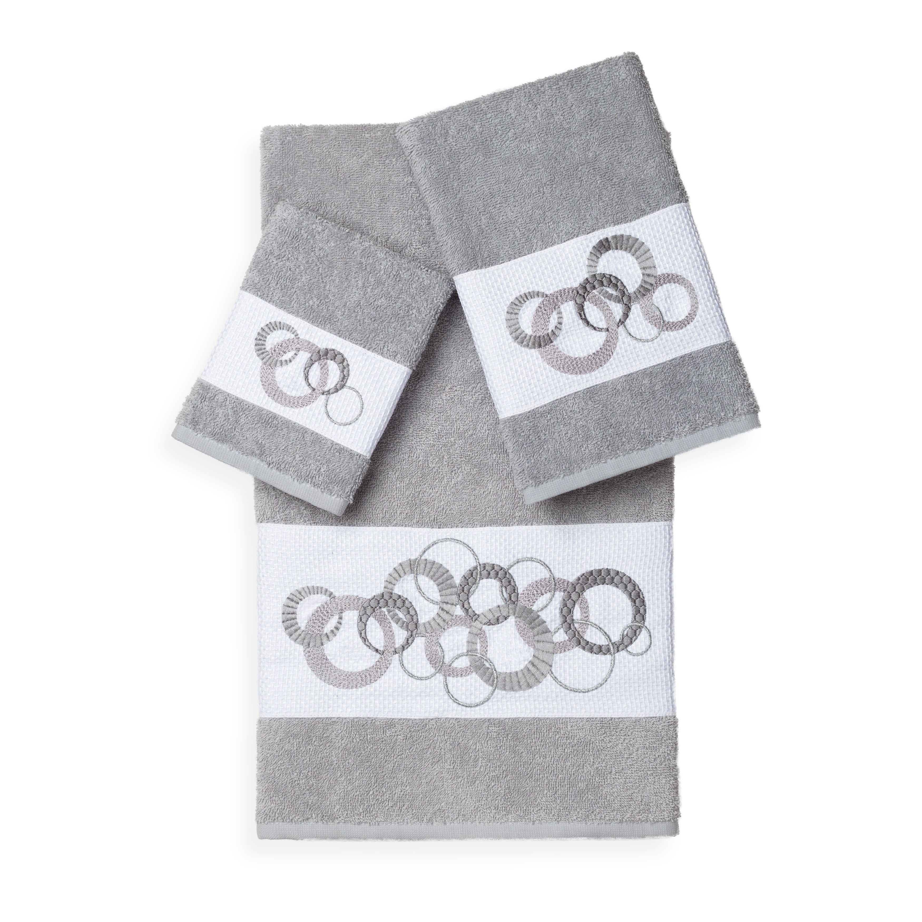 Authentic Hotel And Spa Turkish Cotton Circles Embroidered 3 Piece Towel Set