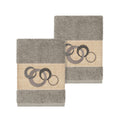Authentic Hotel And Spa Turkish Cotton Circles Embroidered Dark Grey 2 Piece Washcloth Set