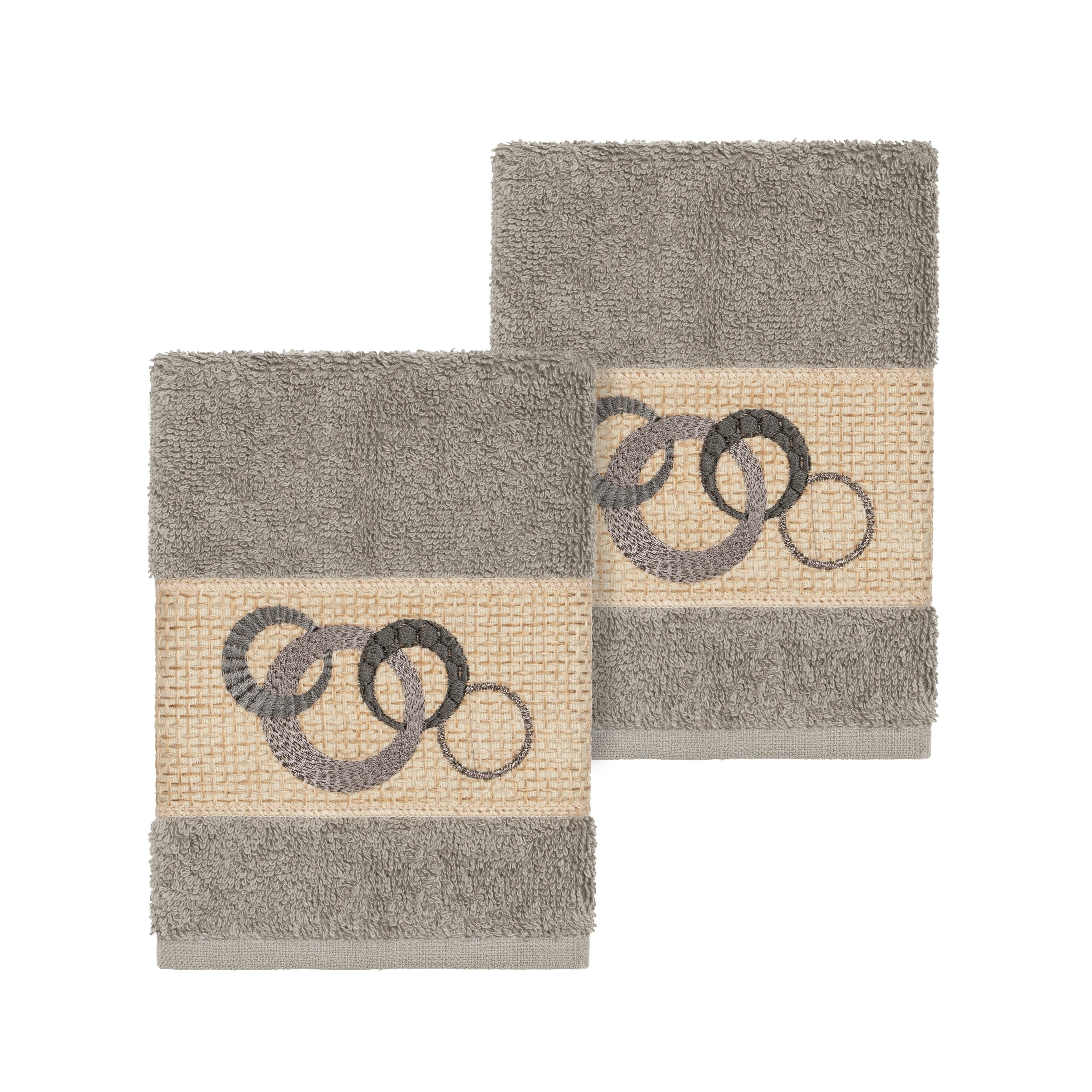 Authentic Hotel And Spa Turkish Cotton Circles Embroidered Dark Grey 2 Piece Washcloth Set