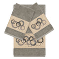 Authentic Hotel And Spa Turkish Cotton Circles Embroidered Dark Grey 3 Piece Towel Set