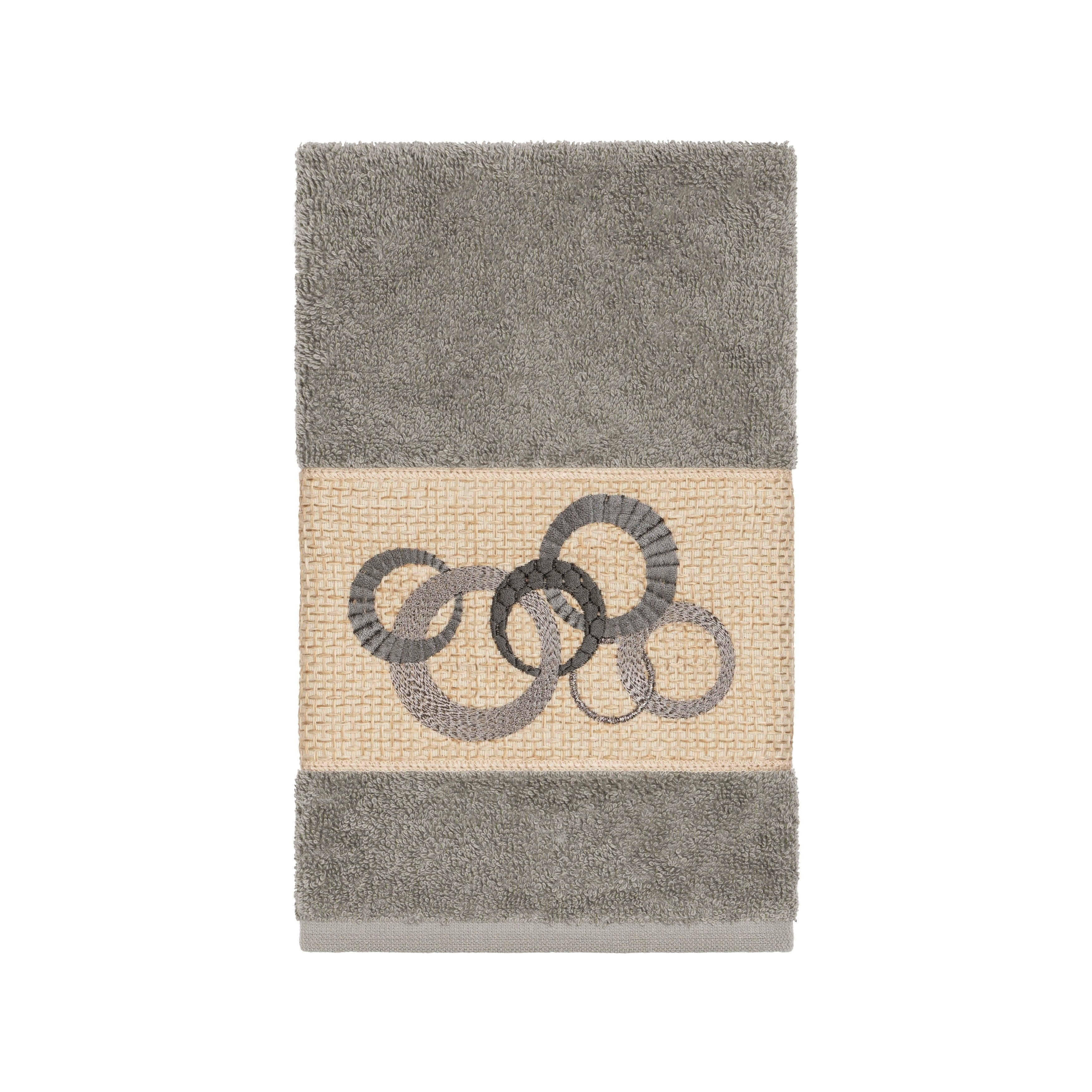 Authentic Hotel And Spa Turkish Cotton Circles Embroidered Dark Grey Hand Towel