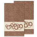 Authentic Hotel And Spa Turkish Cotton Circles Embroidered Latte Brown 2 Piece Bath Towel Set