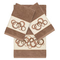 Authentic Hotel And Spa Turkish Cotton Circles Embroidered Latte Brown 3 Piece Towel Set