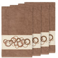 Authentic Hotel And Spa Turkish Cotton Circles Embroidered Latte Brown 4 Piece Bath Towel Set