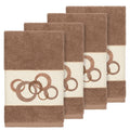 Authentic Hotel And Spa Turkish Cotton Circles Embroidered Latte Brown 4 Piece Hand Towel Set