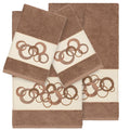 Authentic Hotel And Spa Turkish Cotton Circles Embroidered Latte Brown 4 Piece Towel Set