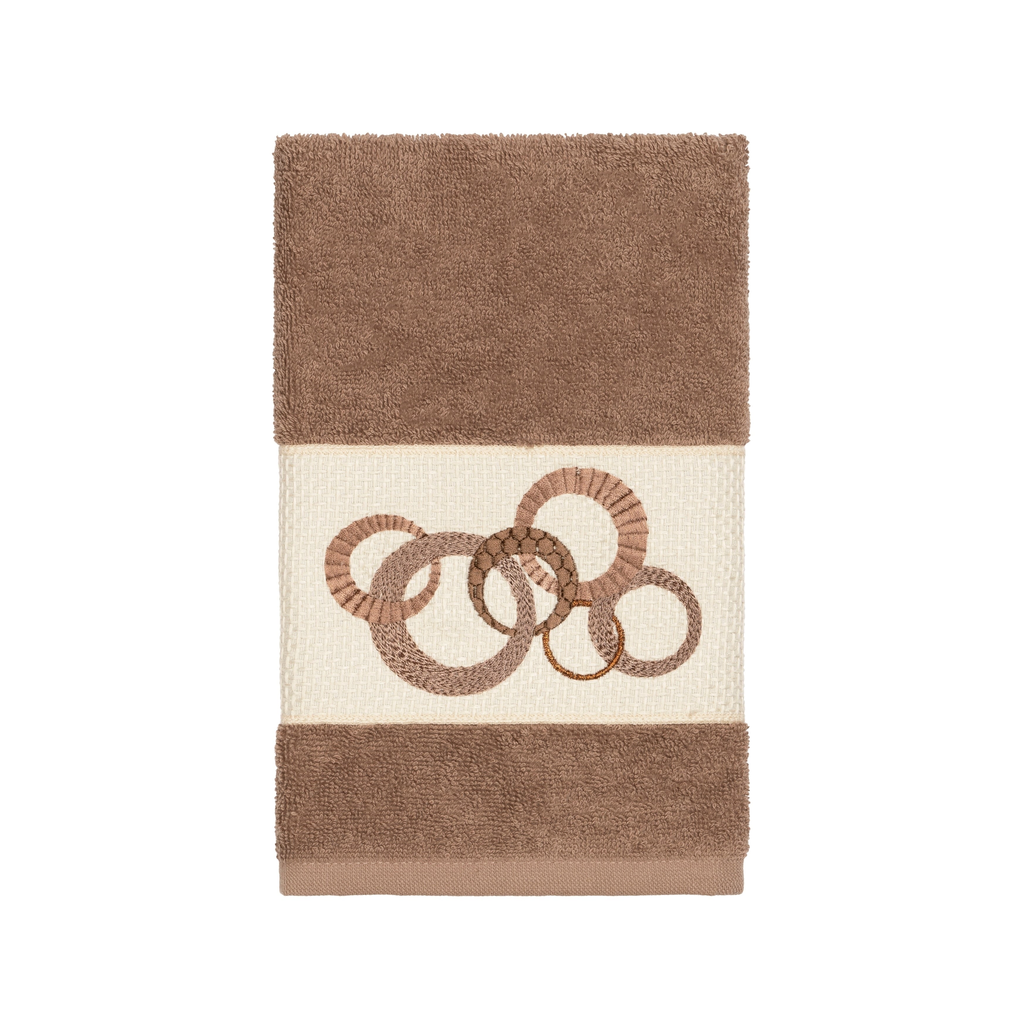 Authentic Hotel And Spa Turkish Cotton Circles Embroidered Latte Brown Hand Towel