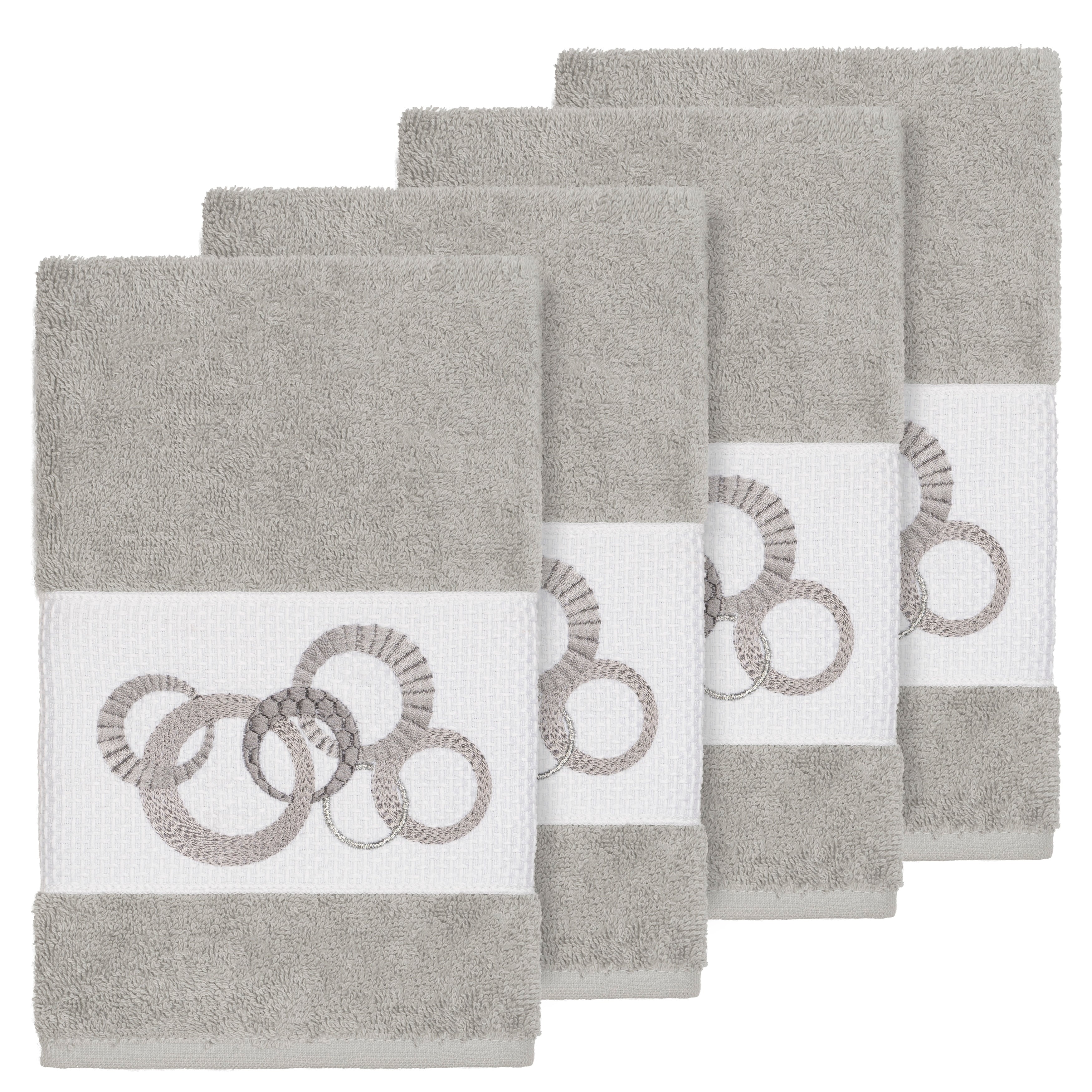 Authentic Hotel And Spa Turkish Cotton Circles Embroidered Light Grey 4 Piece Hand Towel Set