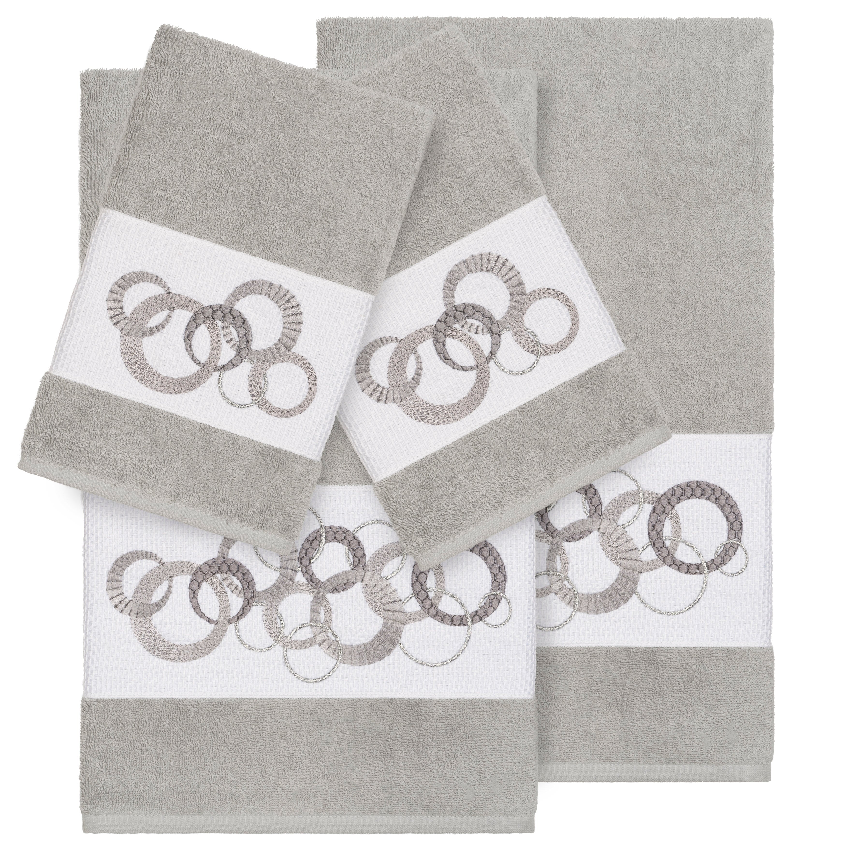 Authentic Hotel And Spa Turkish Cotton Circles Embroidered Light Grey 4 Piece Towel Set