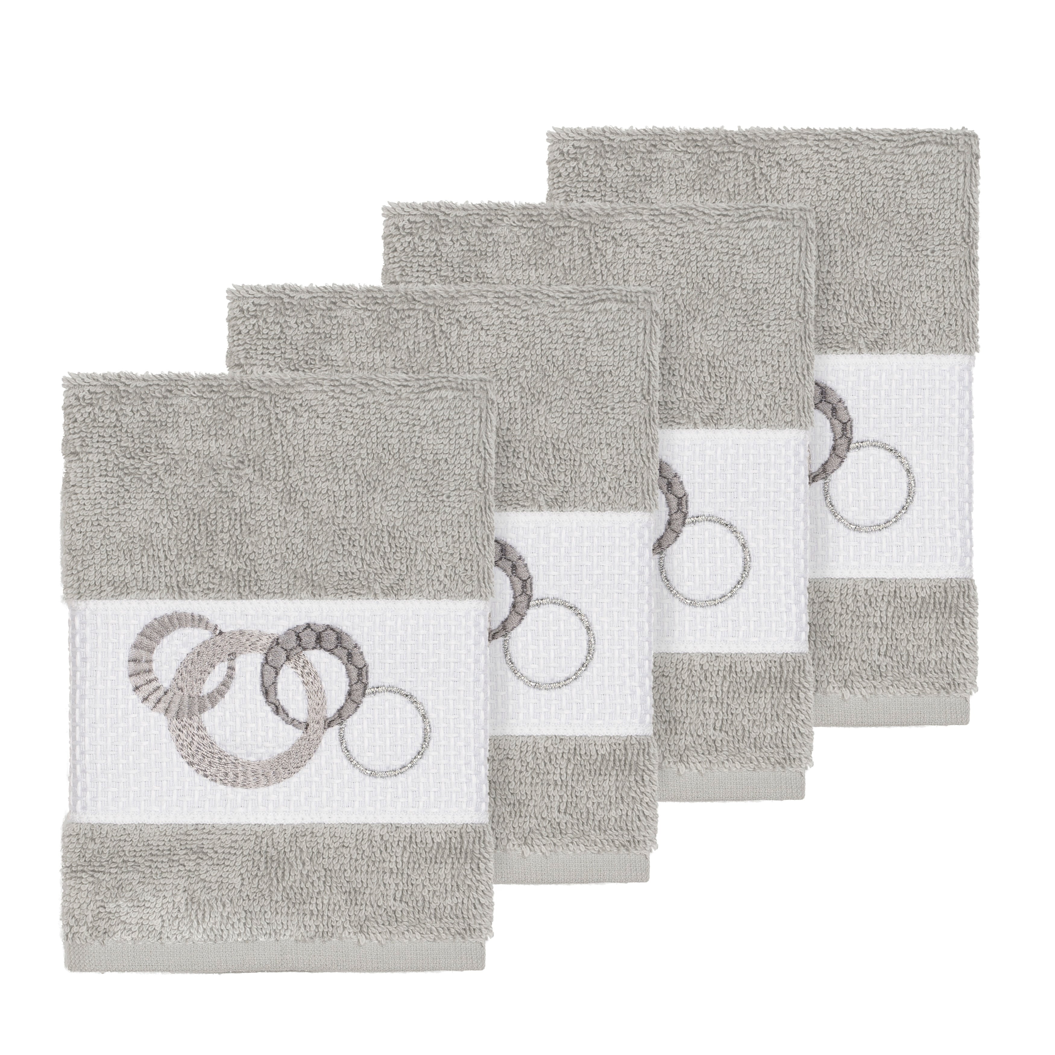 Authentic Hotel And Spa Turkish Cotton Circles Embroidered Light Grey 4 Piece Washcloth Set