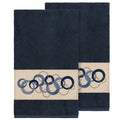 Authentic Hotel And Spa Turkish Cotton Circles Embroidered Midnight Blue 2 Piece Bath Towel Set