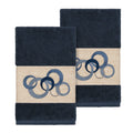 Authentic Hotel And Spa Turkish Cotton Circles Embroidered Midnight Blue 2 Piece Towel Hand Set