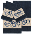 Authentic Hotel And Spa Turkish Cotton Circles Embroidered Midnight Blue 4 Piece Towel Set