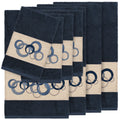 Authentic Hotel And Spa Turkish Cotton Circles Embroidered Midnight Blue 8 Piece Towel Set