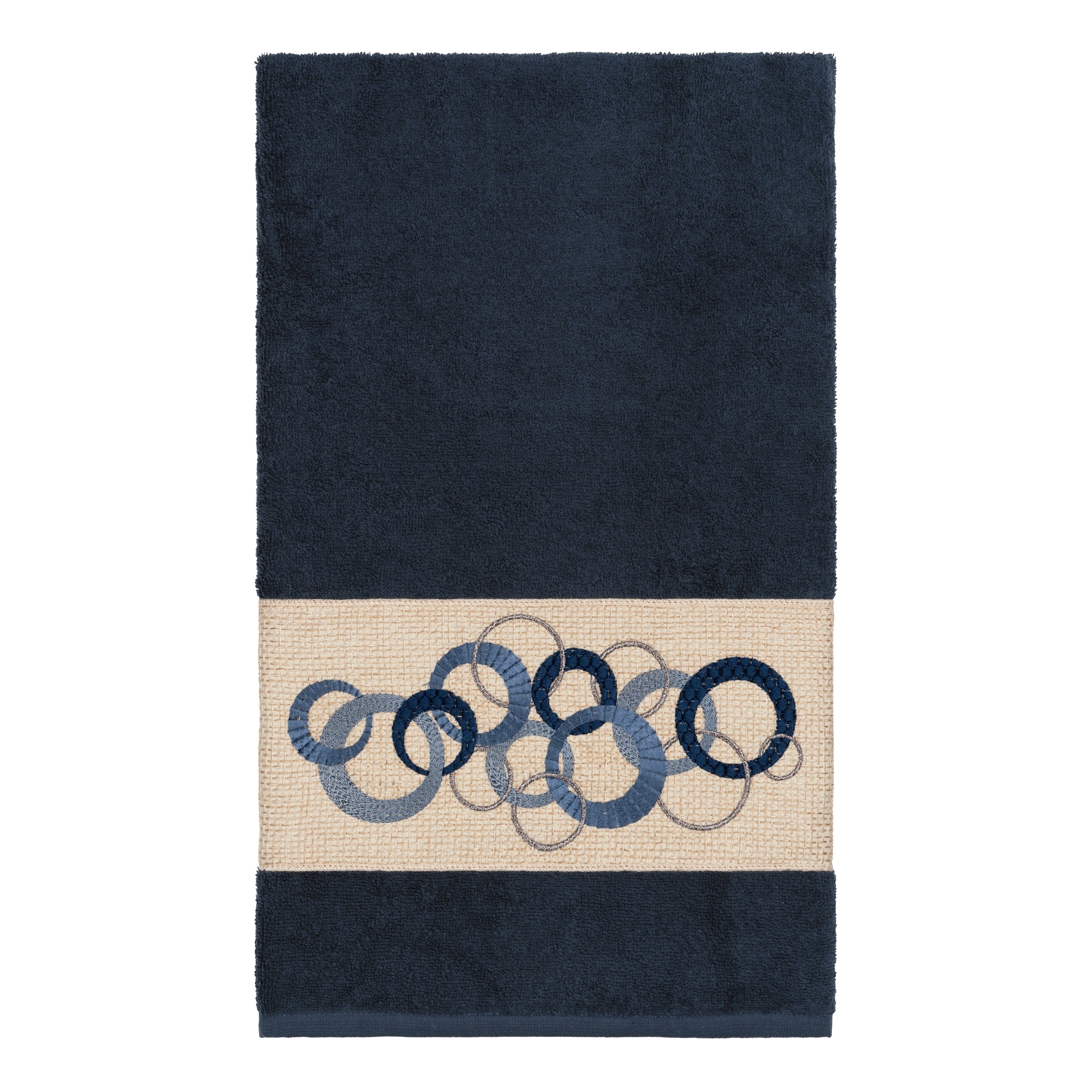 Authentic Hotel And Spa Turkish Cotton Circles Embroidered Midnight Blue Bath Towel