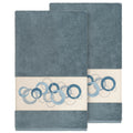 Authentic Hotel And Spa Turkish Cotton Circles Embroidered Teal Blue 2 Piece Bath Towel Set
