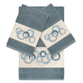 Authentic Hotel And Spa Turkish Cotton Circles Embroidered Teal Blue 3 Piece Towel Set