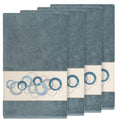 Authentic Hotel And Spa Turkish Cotton Circles Embroidered Teal Blue 4 Piece Bath Towel Set