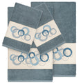 Authentic Hotel And Spa Turkish Cotton Circles Embroidered Teal Blue 4 Piece Towel Set