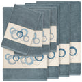 Authentic Hotel And Spa Turkish Cotton Circles Embroidered Teal Blue 8 Piece Towel Set
