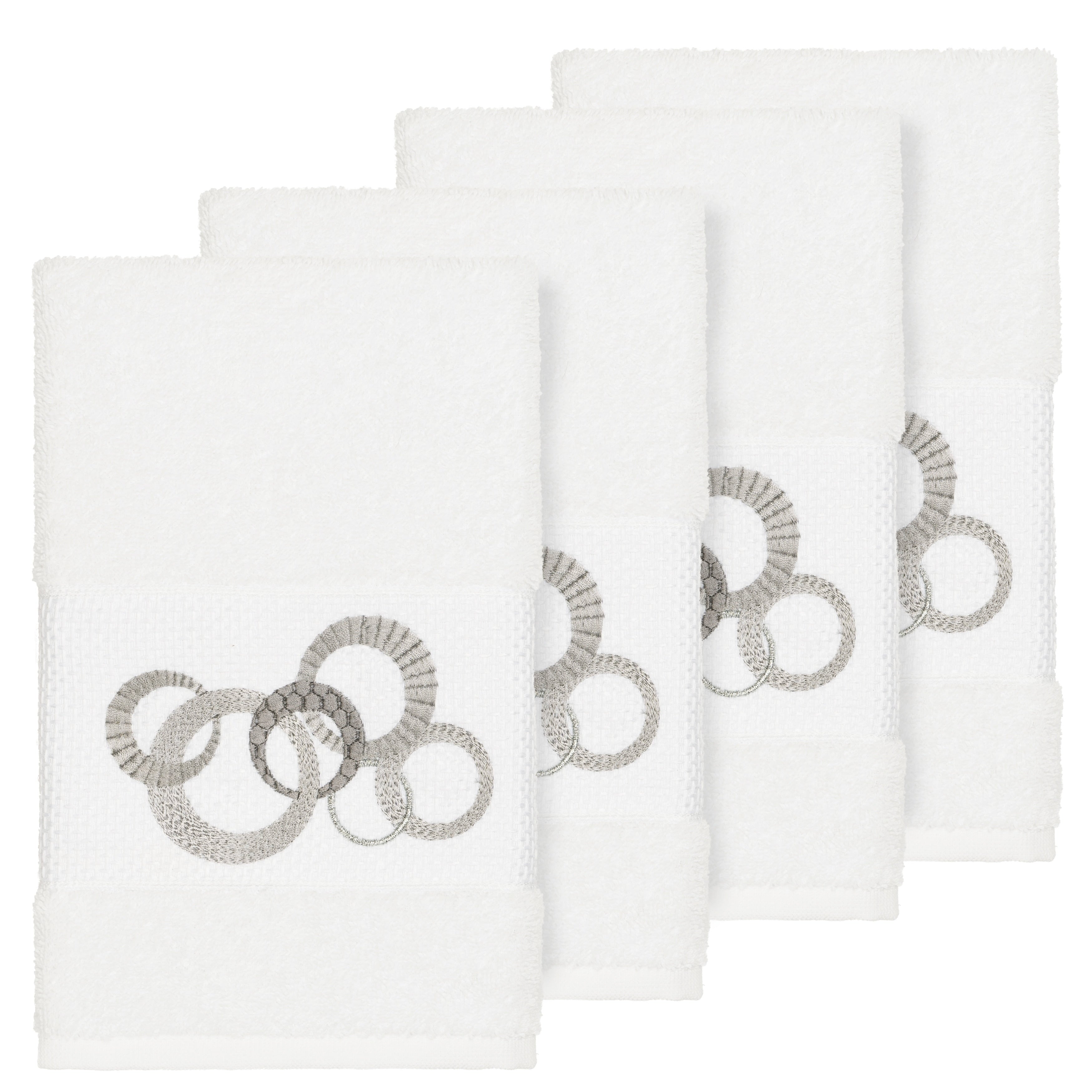Authentic Hotel And Spa Turkish Cotton Circles Embroidered White 4 Piece Hand Towel Set