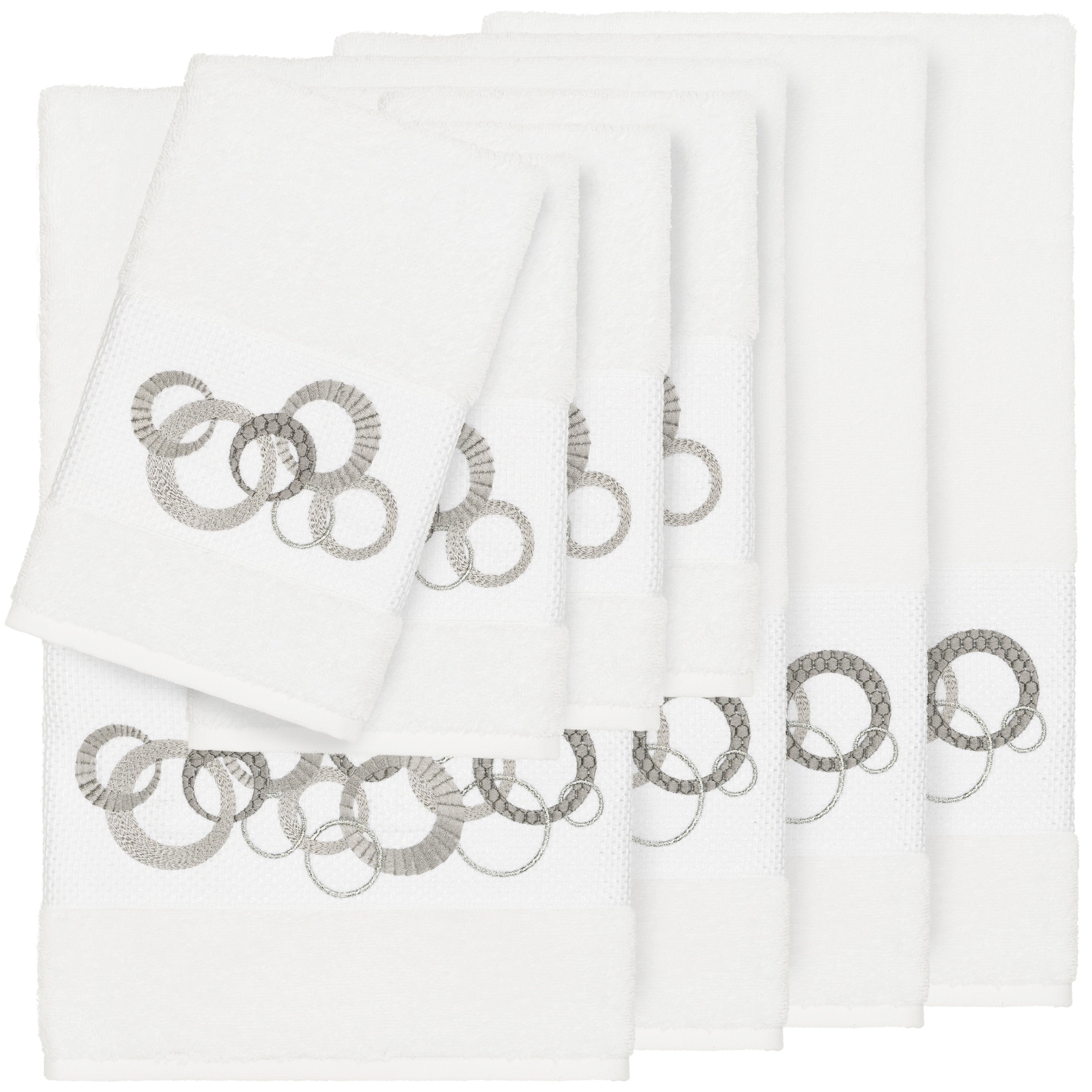 Authentic Hotel And Spa Turkish Cotton Circles Embroidered White 8 Piece Towel Set