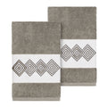Authentic Hotel And Spa Turkish Cotton Diamonds Embroidered Dark Grey 2 Piece Towel Hand Set