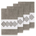 Authentic Hotel And Spa Turkish Cotton Diamonds Embroidered Dark Grey 4 Piece Hand Towel Set
