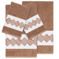 Authentic Hotel And Spa Turkish Cotton Diamonds Embroidered Latte Brown 4 Piece Towel Set