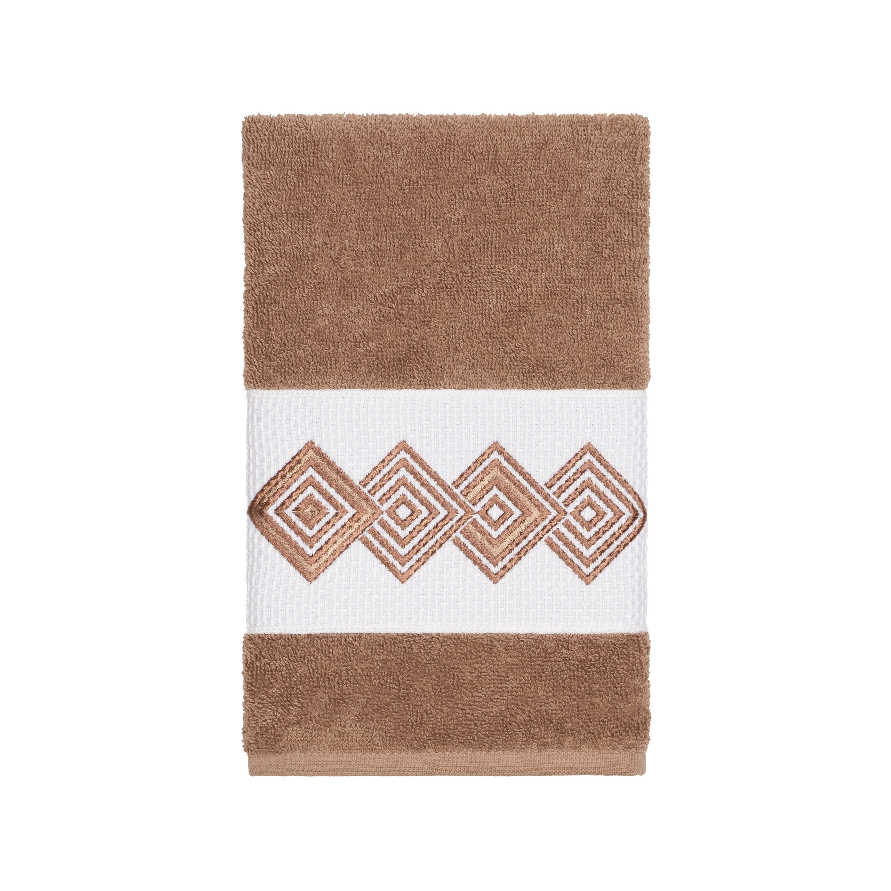 Authentic Hotel And Spa Turkish Cotton Diamonds Embroidered Latte Brown Hand Towel