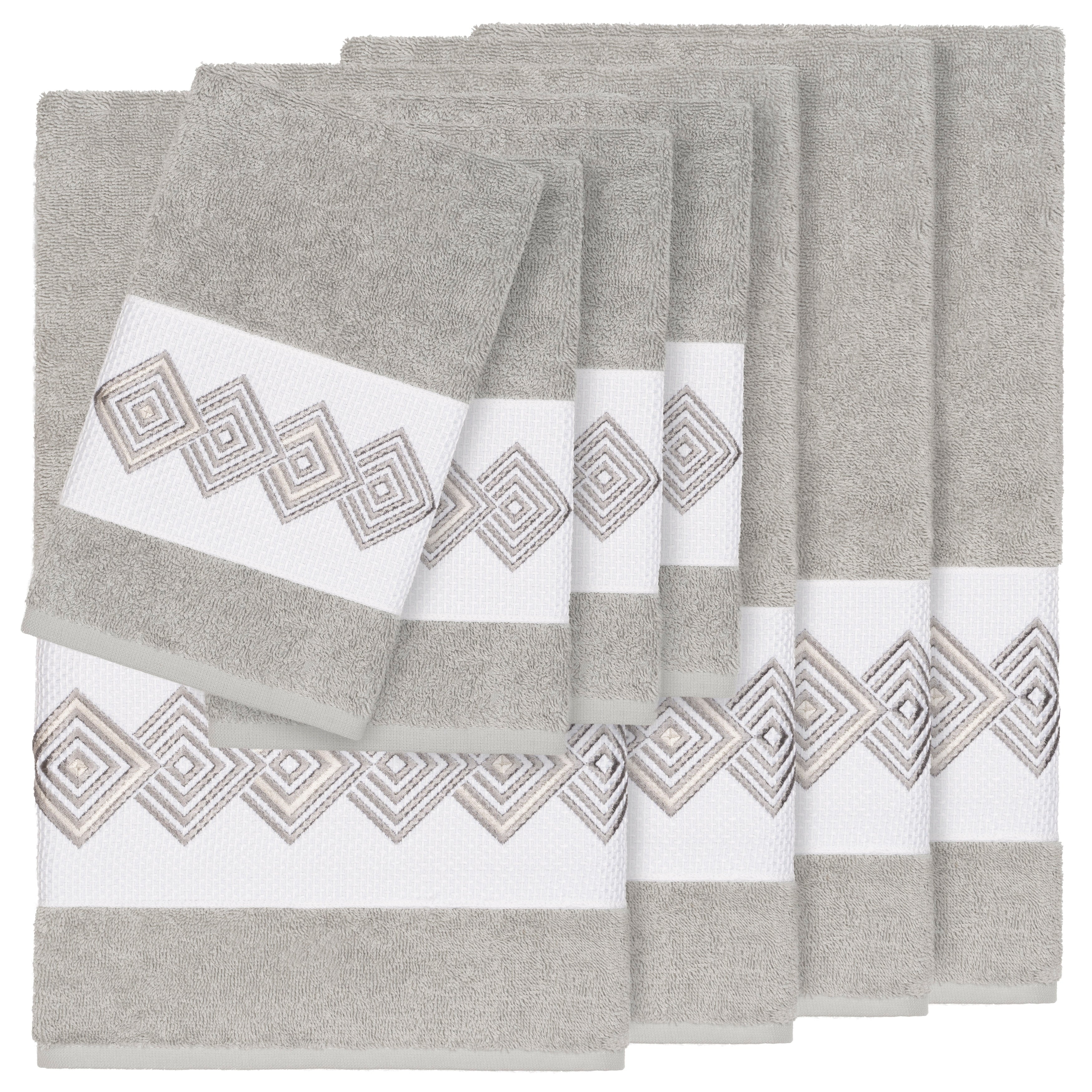 Authentic Hotel And Spa Turkish Cotton Diamonds Embroidered Light Grey 8 Piece Towel Set