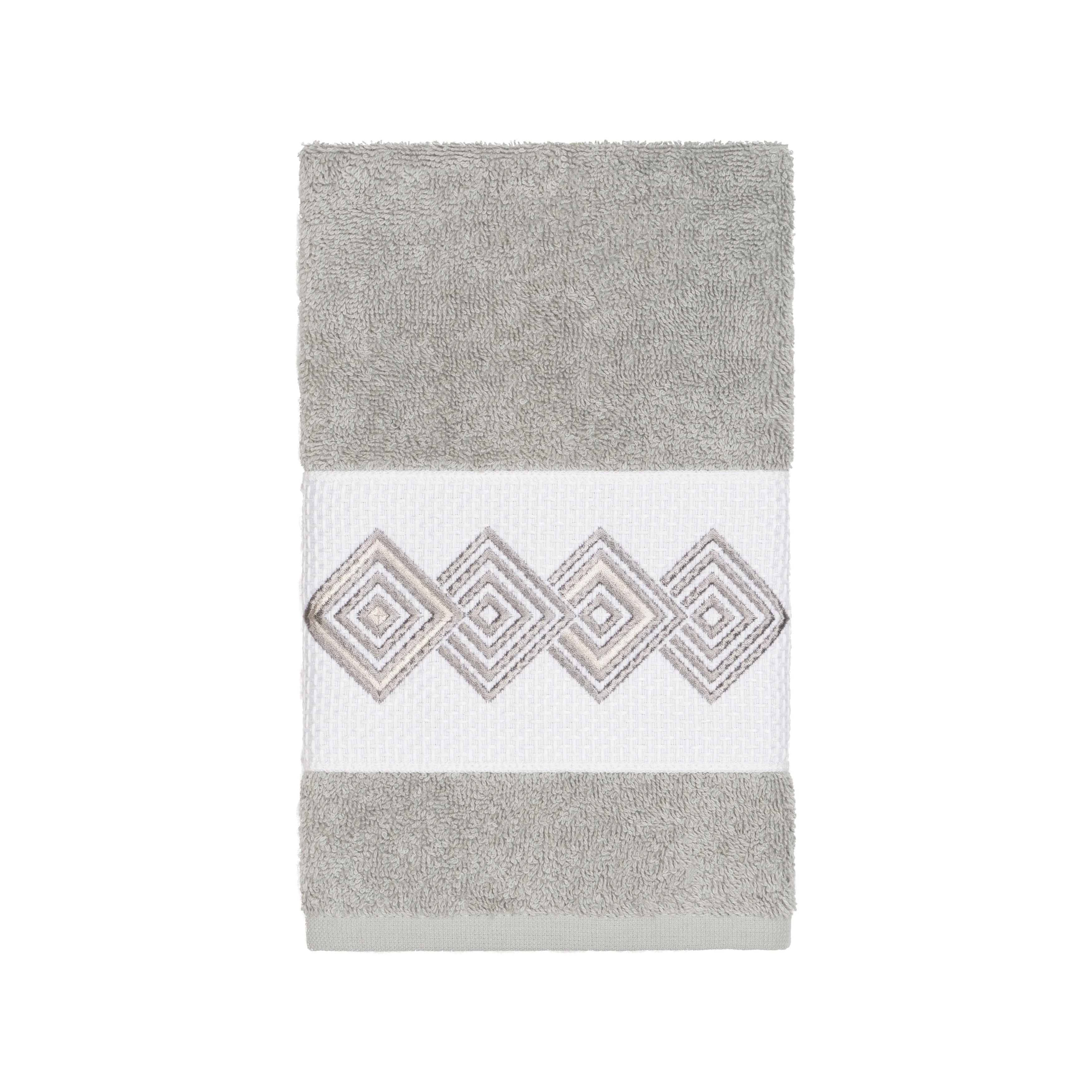 Authentic Hotel And Spa Turkish Cotton Diamonds Embroidered Light Grey Hand Towel