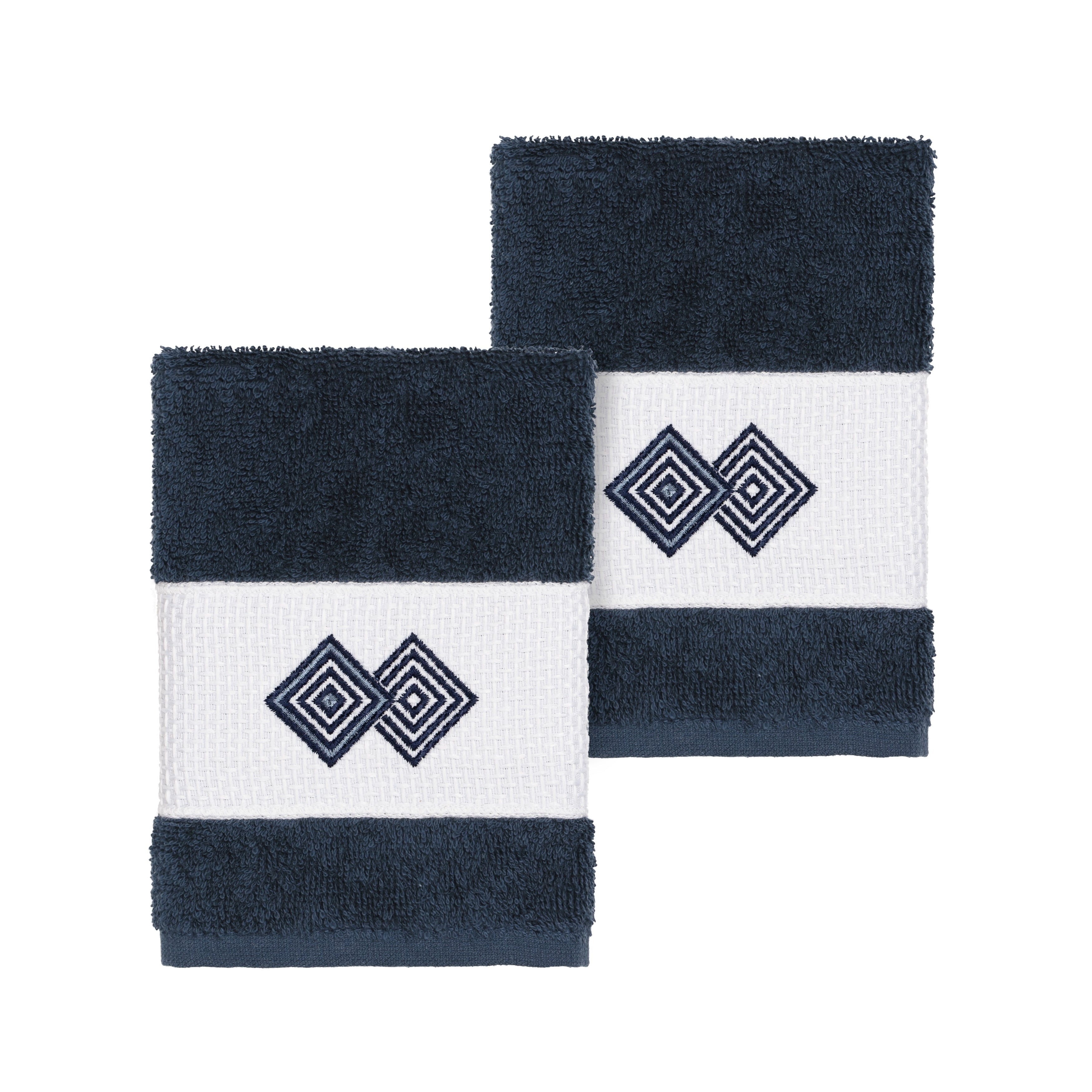 Authentic Hotel And Spa Turkish Cotton Diamonds Embroidered Midnight Blue 2 Piece Washcloth Set