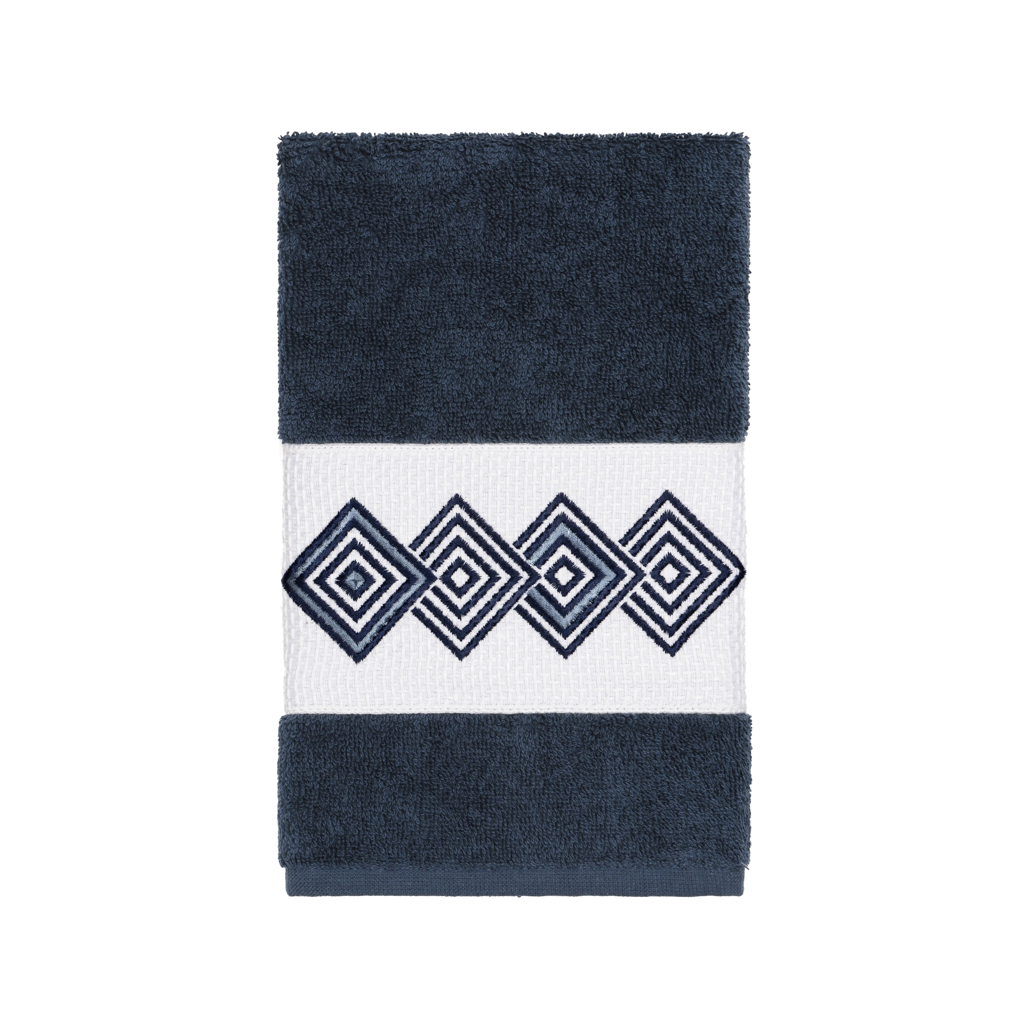 Authentic Hotel And Spa Turkish Cotton Diamonds Embroidered Midnight Blue Hand Towel