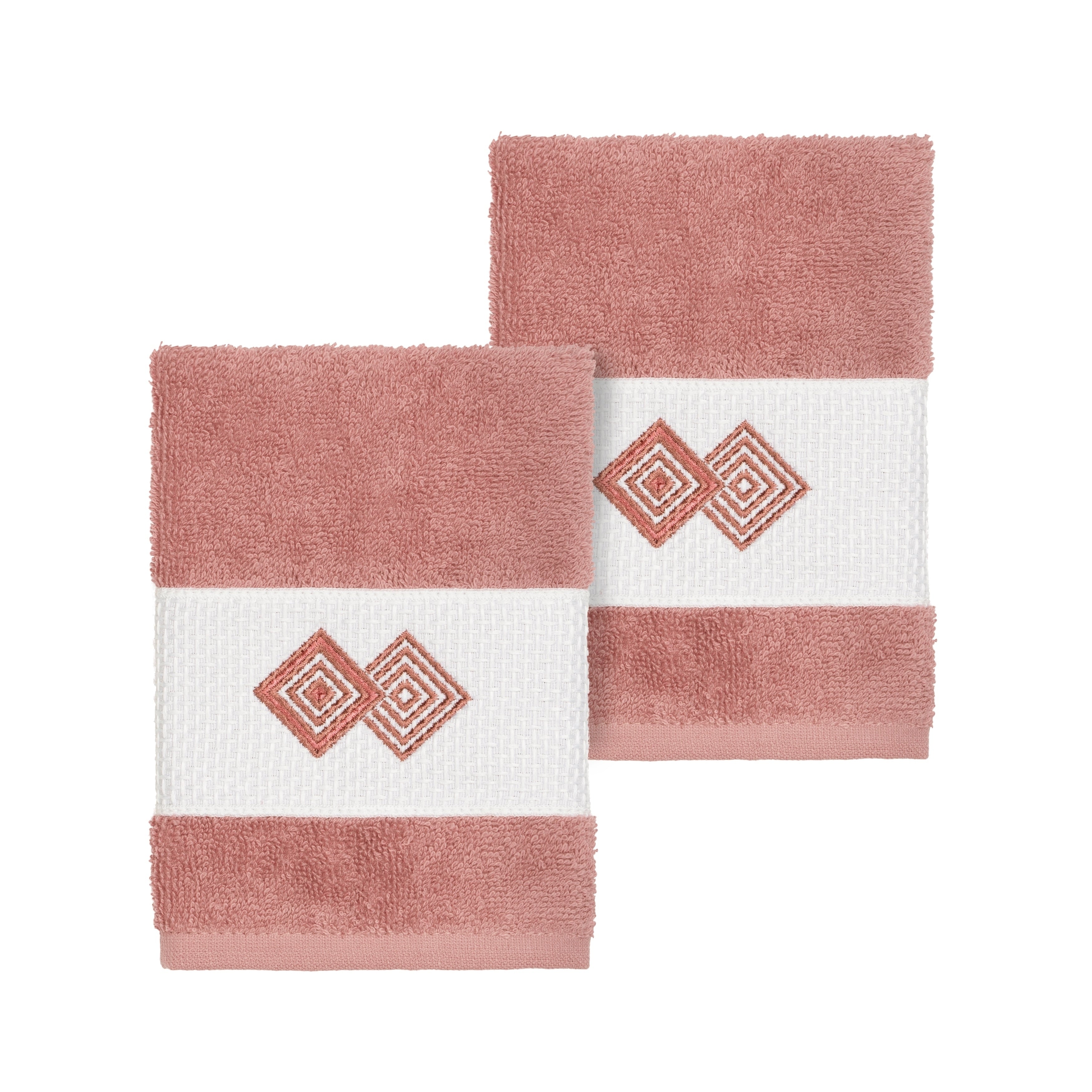 Authentic Hotel And Spa Turkish Cotton Diamonds Embroidered Tea Rose 2 Piece Washcloth Set