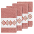 Authentic Hotel And Spa Turkish Cotton Diamonds Embroidered Tea Rose 4 Piece Hand Towel Set