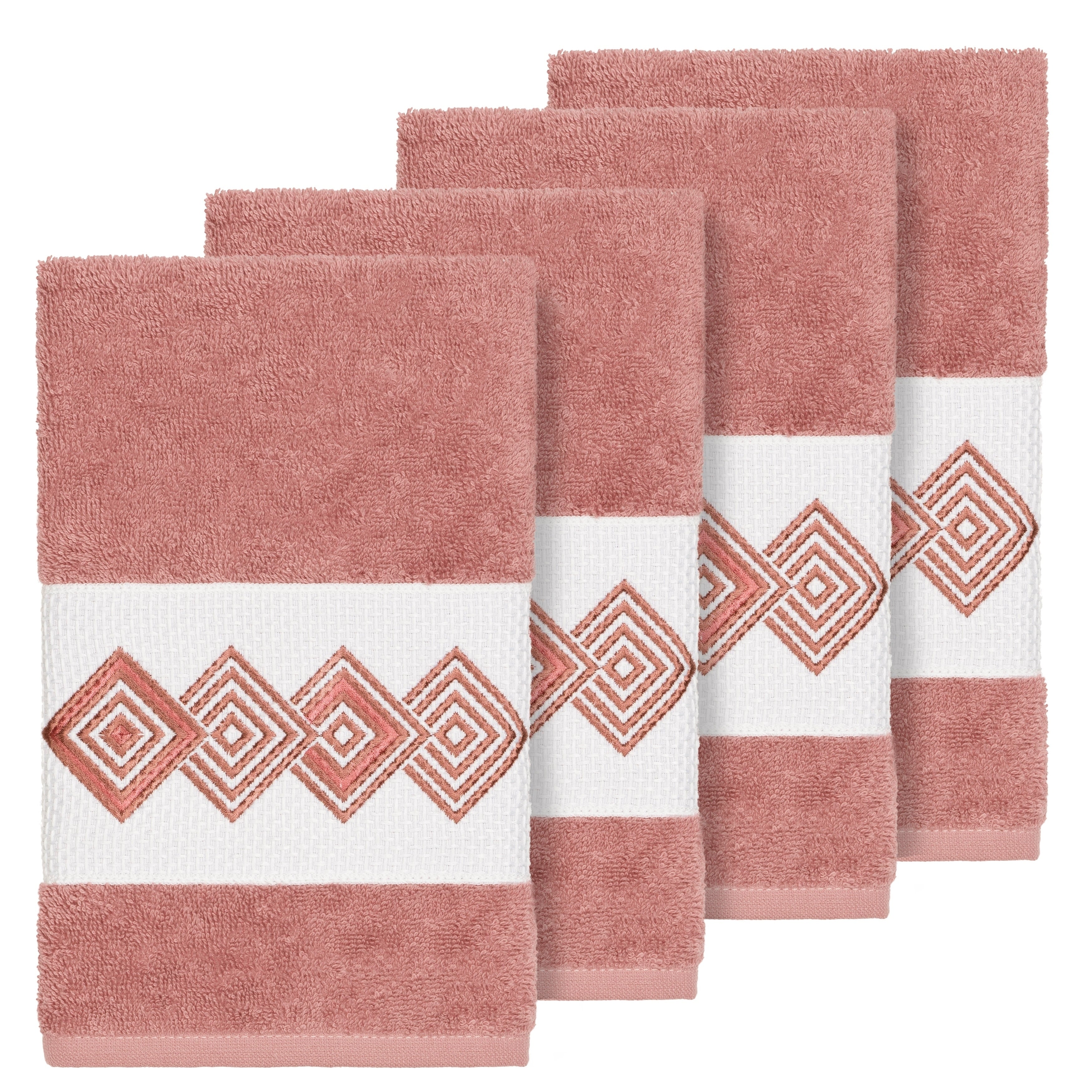 Authentic Hotel And Spa Turkish Cotton Diamonds Embroidered Tea Rose 4 Piece Hand Towel Set