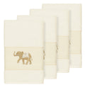 Authentic Hotel And Spa Turkish Cotton Elephants Embroidered Cream 4 Piece Hand Towel Set