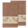 Authentic Hotel And Spa Turkish Cotton Elephants Embroidered Latte Brown 2 Piece Bath Towel Set