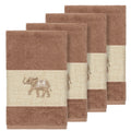 Authentic Hotel And Spa Turkish Cotton Elephants Embroidered Latte Brown 4 Piece Hand Towel Set