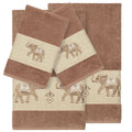 Authentic Hotel And Spa Turkish Cotton Elephants Embroidered Latte Brown 4 Piece Towel Set